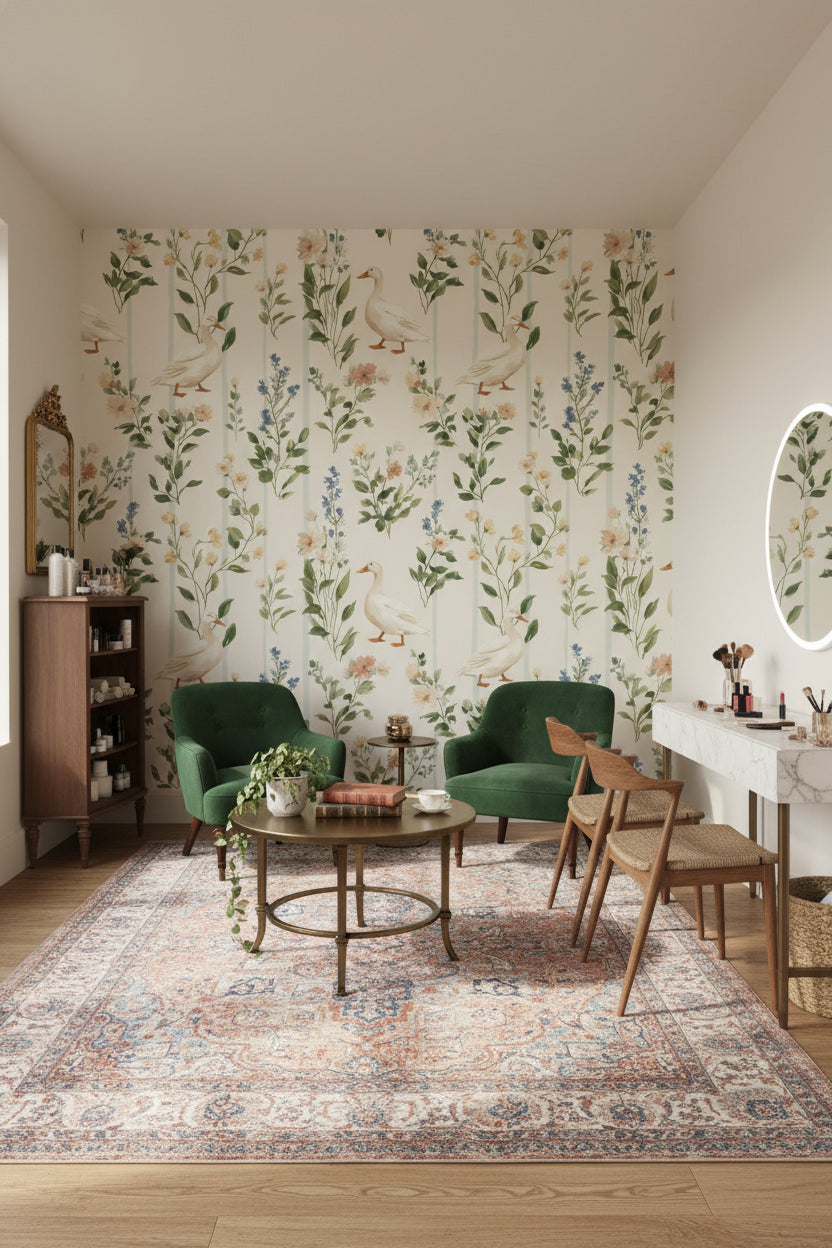 Shades Of Green Wallpaper Vintage Floral Wall Mural