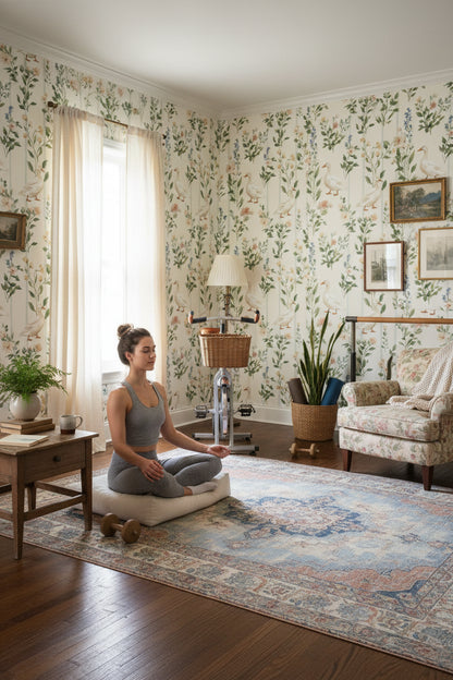 Cream Wildflower and Duck Floral Wallpaper