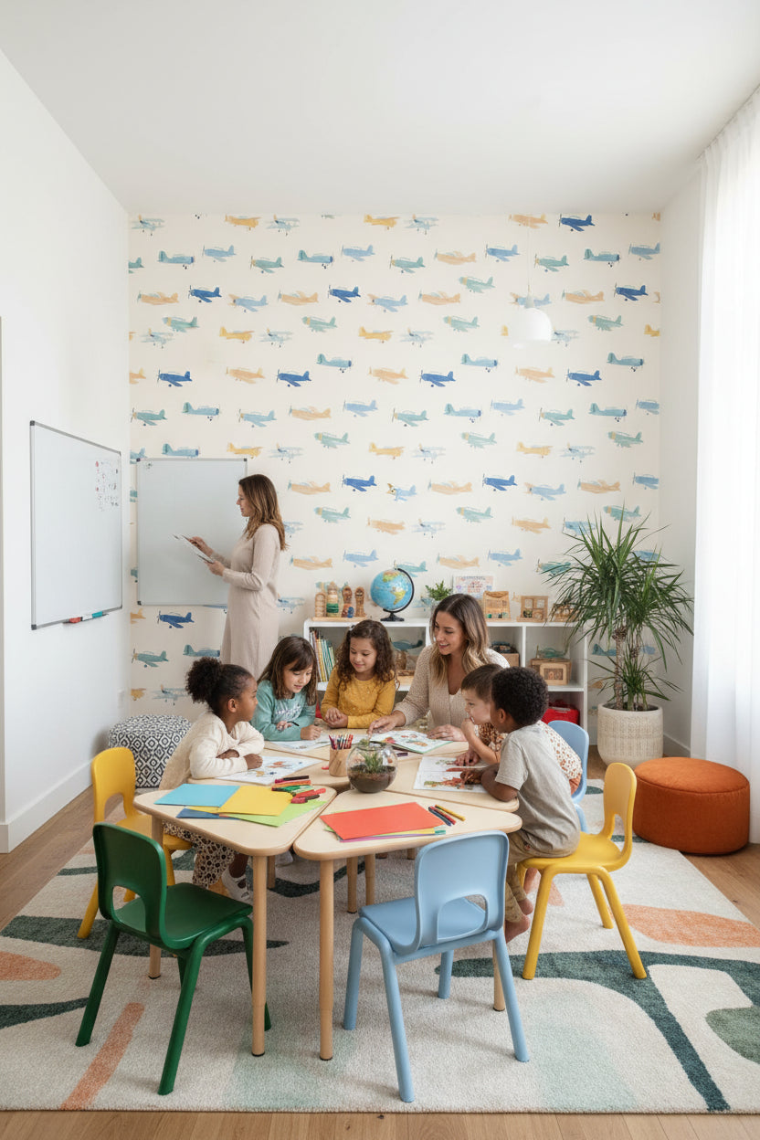 Watercolor Airplanes Wallpaper Retro Aviation Wall Decor