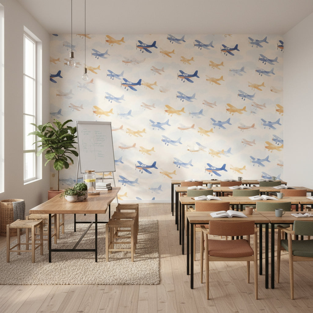 Abstract Pattern Wallpaper Airplane Playful Wall Decor