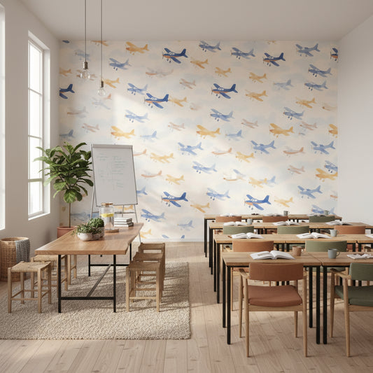 Abstract Pattern Wallpaper Airplane Playful Wall Decor