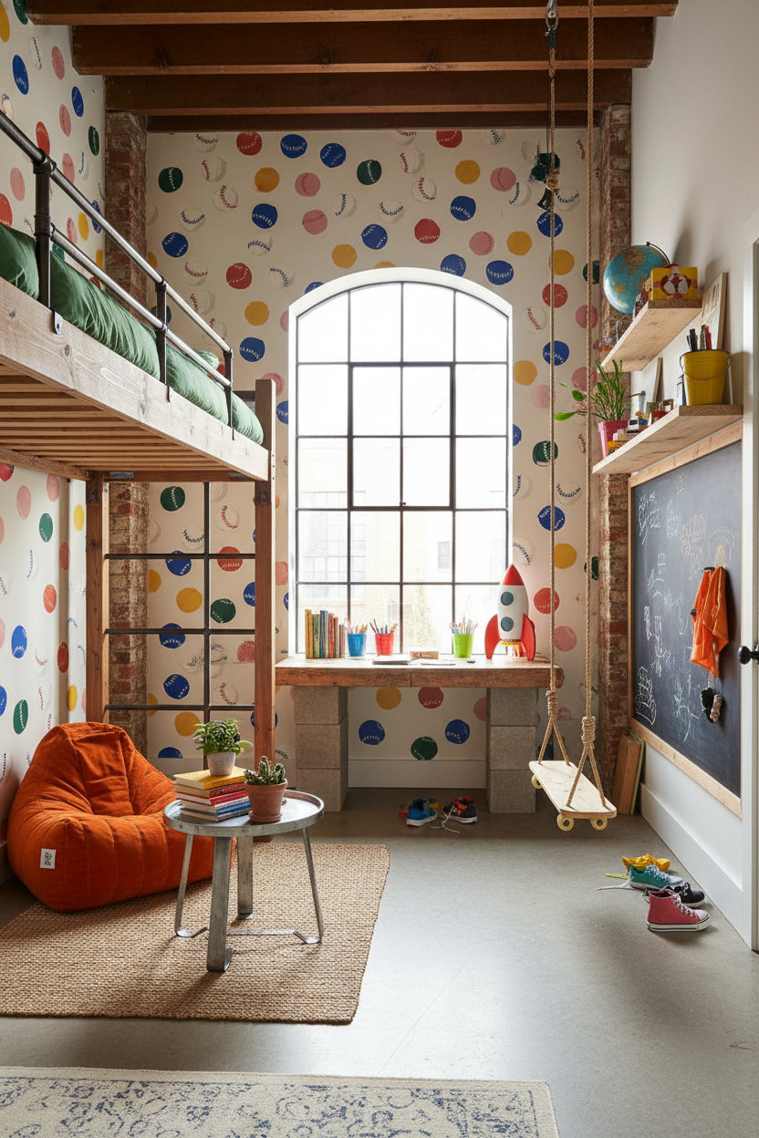 Baseball Pattern Wallpaper Colorful Playful Mural