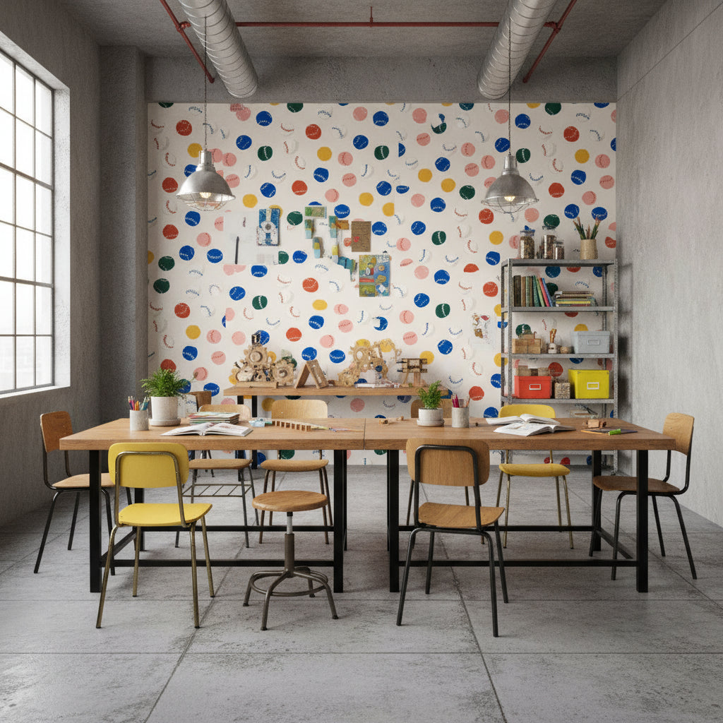 Baseball Pattern Wallpaper Colorful Playful Mural