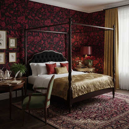 Rich Red Large Floral Pattern Wallpaper