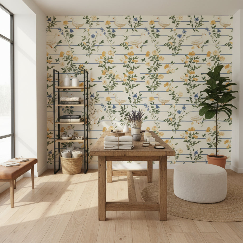 Ducks Wallpaper Floral Vintage Wall Mural