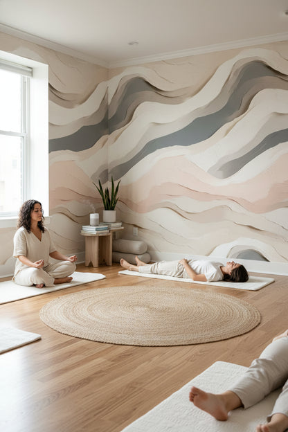Blush Pink and Cream Abstract Wave Wallpaper
