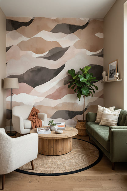 Blush and Beige Abstract Wave Wallpaper