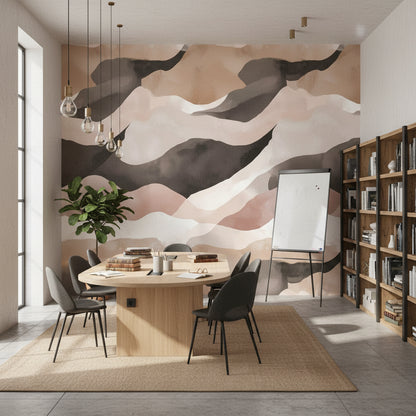 Blush and Beige Abstract Wave Wallpaper