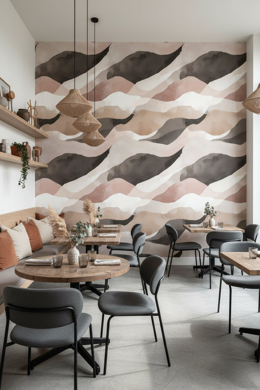 Blush and Beige Abstract Wave Wallpaper