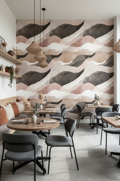 Blush and Beige Abstract Wave Wallpaper