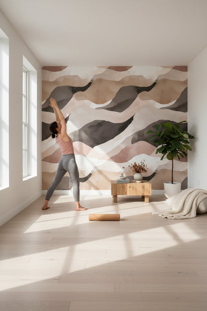 Blush and Beige Abstract Wave Wallpaper