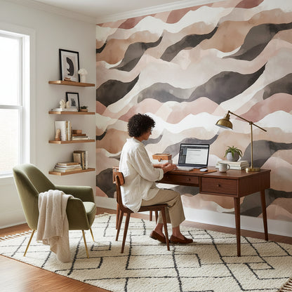Blush and Beige Abstract Wave Wallpaper