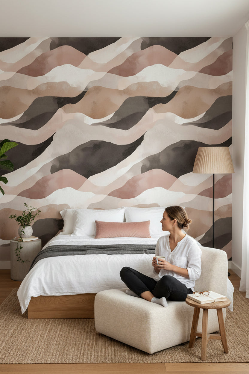 Blush and Beige Abstract Wave Wallpaper