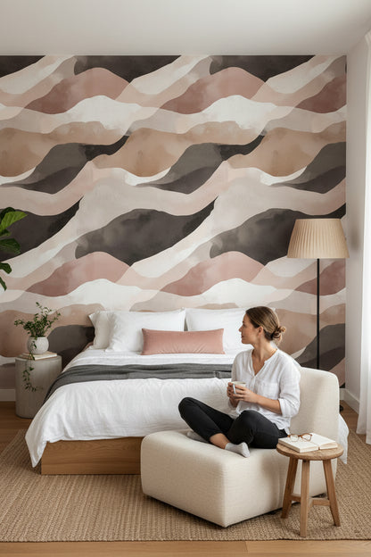 Blush and Beige Abstract Wave Wallpaper