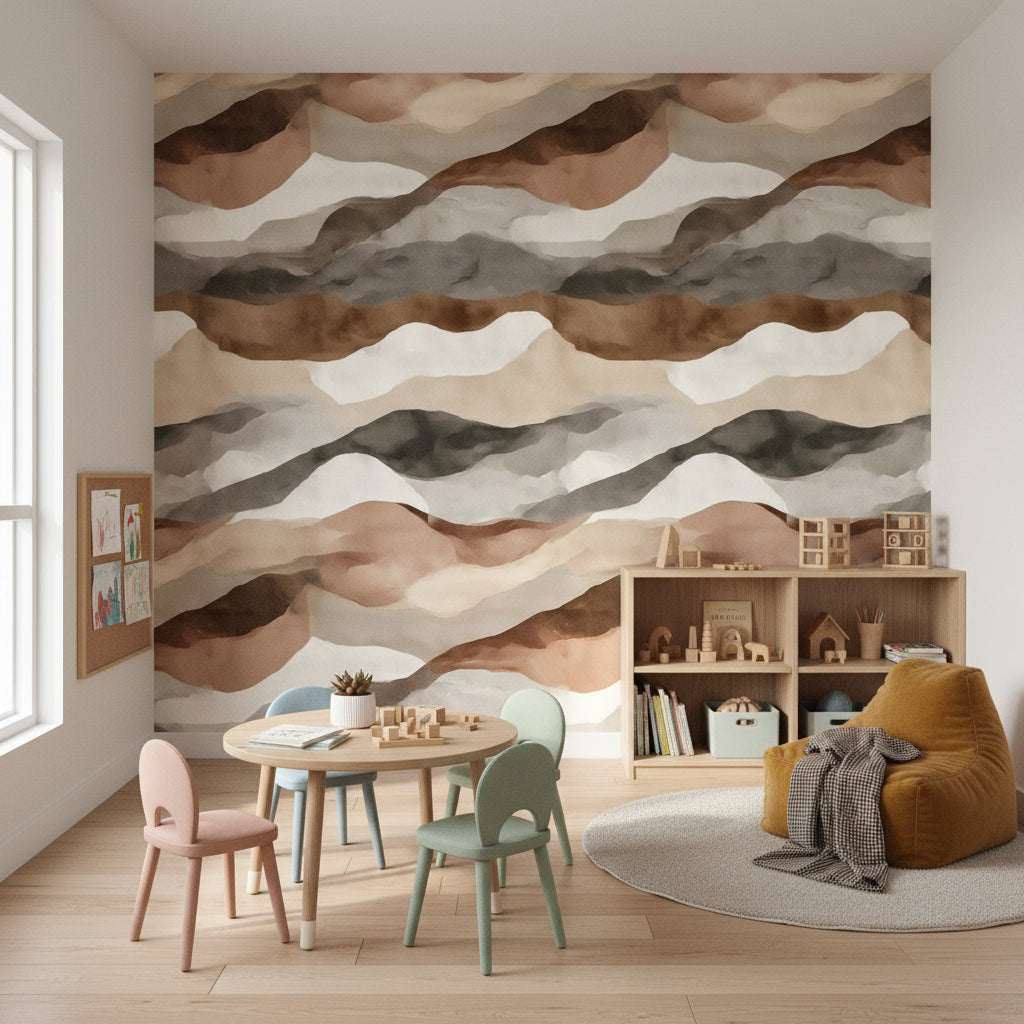 Geometric Wallpaper Wavy Earth Tones Wall Mural