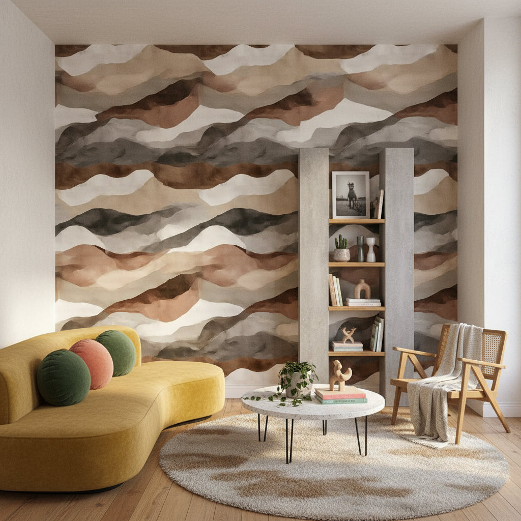 Geometric Wallpaper Wavy Earth Tones Wall Mural