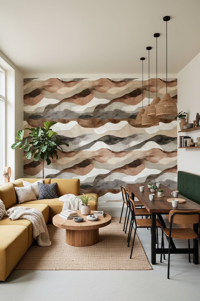 Geometric Wallpaper Wavy Earth Tones Wall Mural