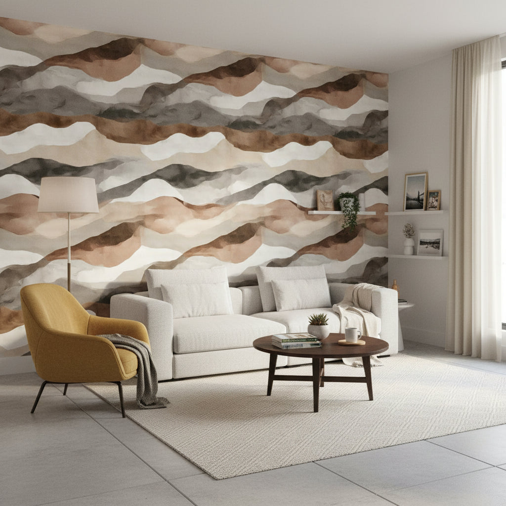 Geometric Wallpaper Wavy Earth Tones Wall Mural