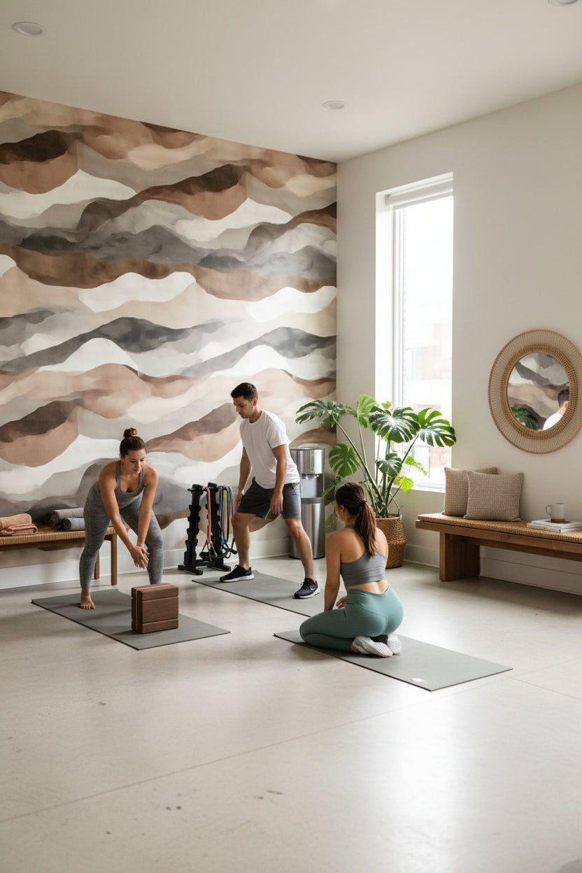 Geometric Wallpaper Wavy Earth Tones Wall Mural