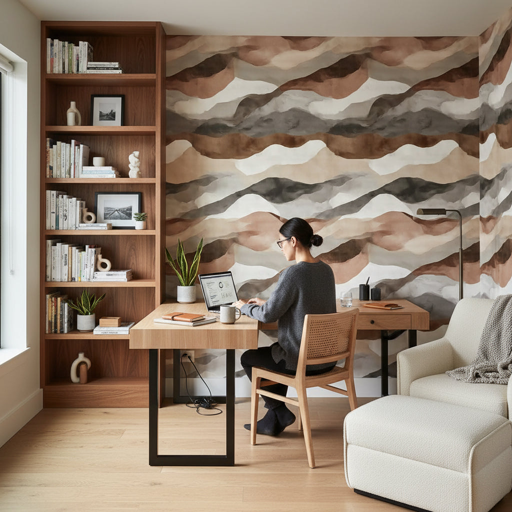 Geometric Wallpaper Wavy Earth Tones Wall Mural