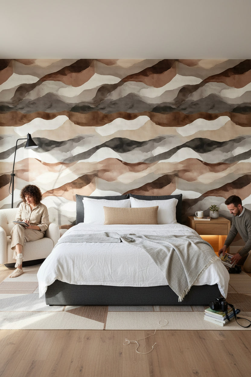 Geometric Wallpaper Wavy Earth Tones Wall Mural