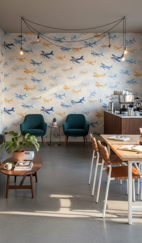 Abstract Pattern Wallpaper Airplane Playful Wall Decor