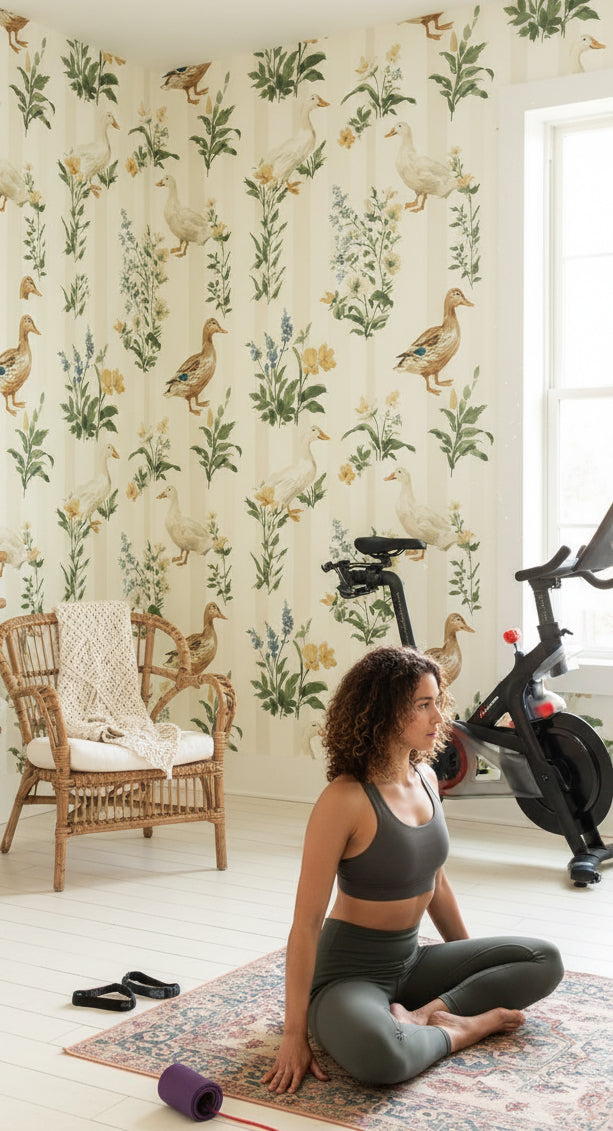 Ducks Wallpaper Flowers Removable Pastoral Wall