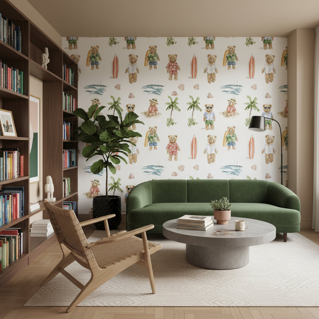 Teddy Bears Wallpaper Beach Palm Trees Mural