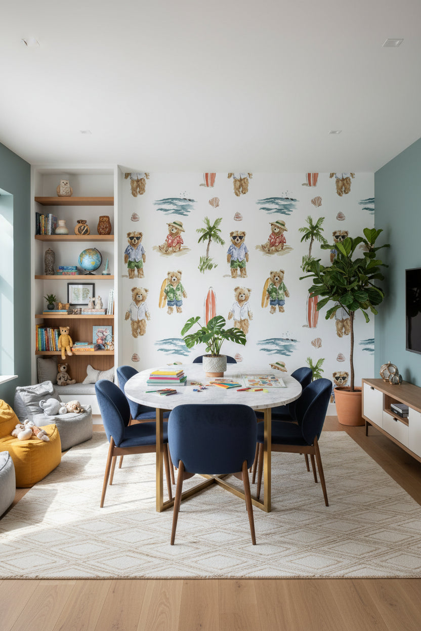 Teddy Bears Wallpaper Beach Palm Trees Mural