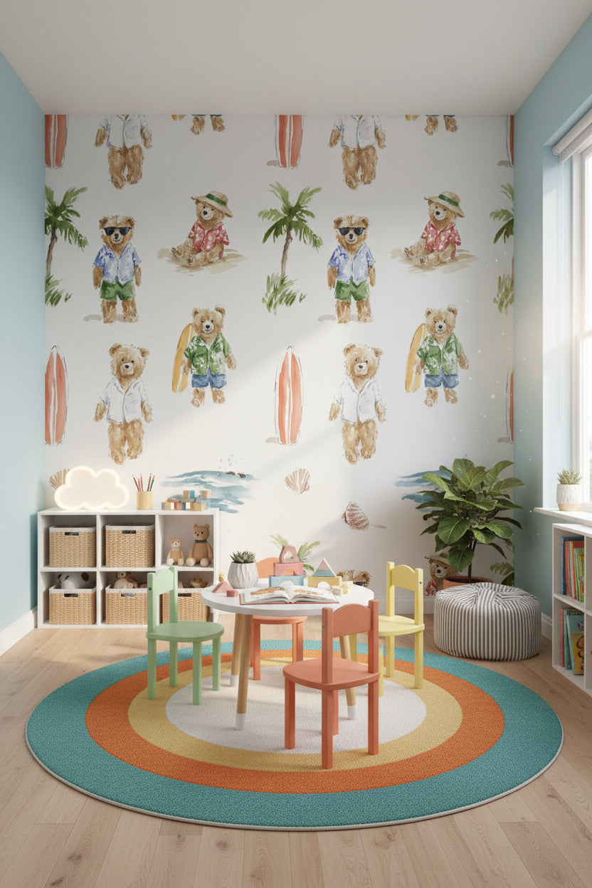 Multicolor Beach Bears Kids Wallpaper