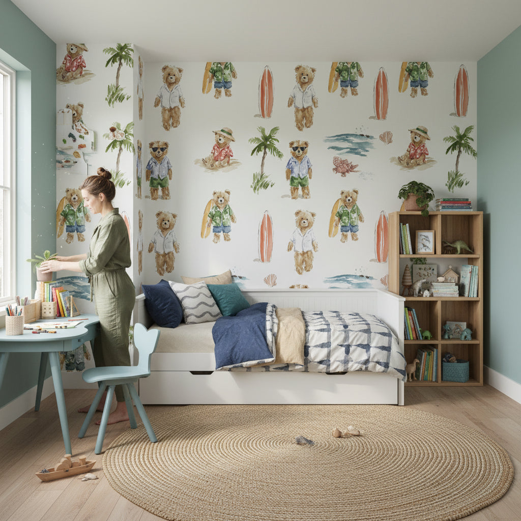 Teddy Bears Wallpaper Beach Palm Trees Mural