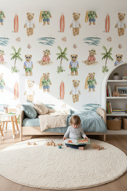Multicolor Beach Bears Kids Wallpaper