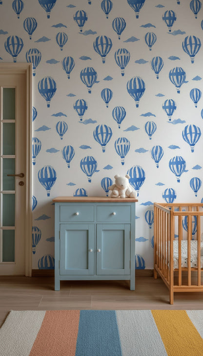 Blue Hot Air Balloon Nursery Wallpaper
