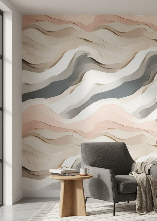 Blush Pink and Cream Abstract Wave Wallpaper