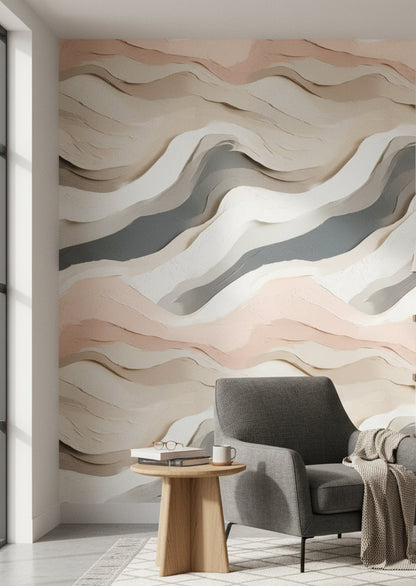 Blush Pink and Cream Abstract Wave Wallpaper