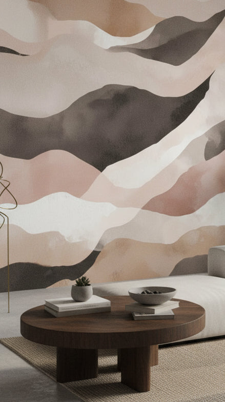 Blush and Beige Abstract Wave Wallpaper