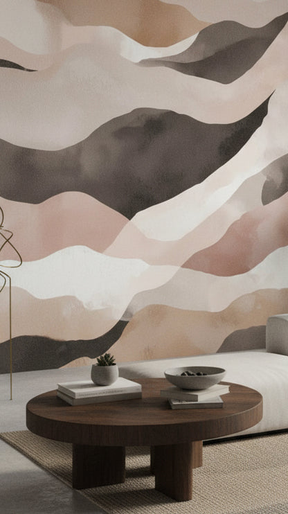 Blush and Beige Abstract Wave Wallpaper