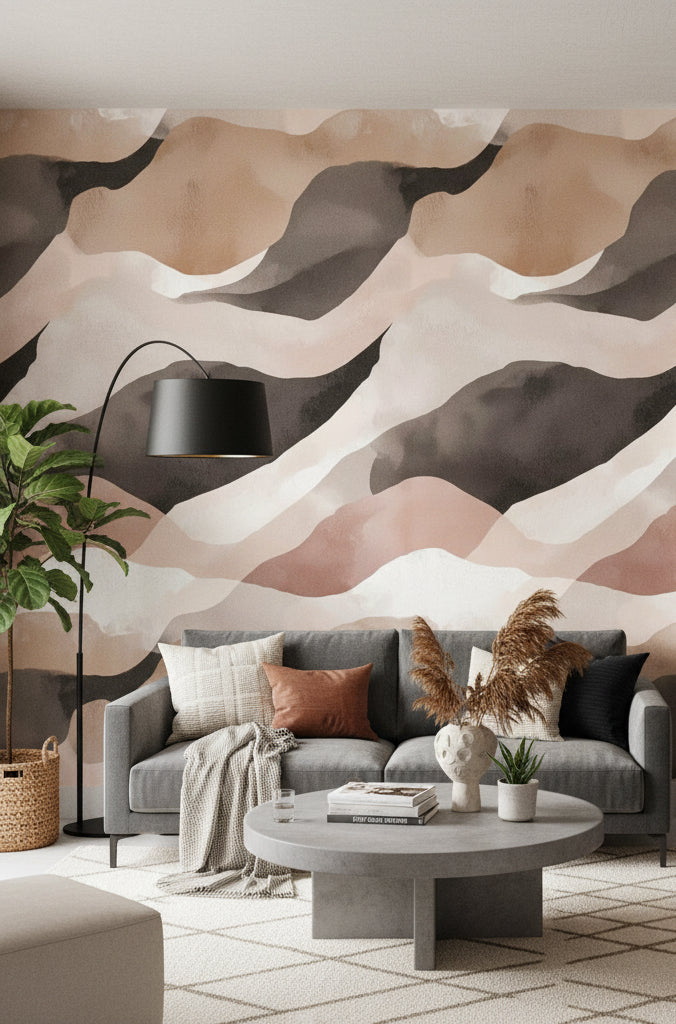 Blush and Beige Abstract Wave Wallpaper