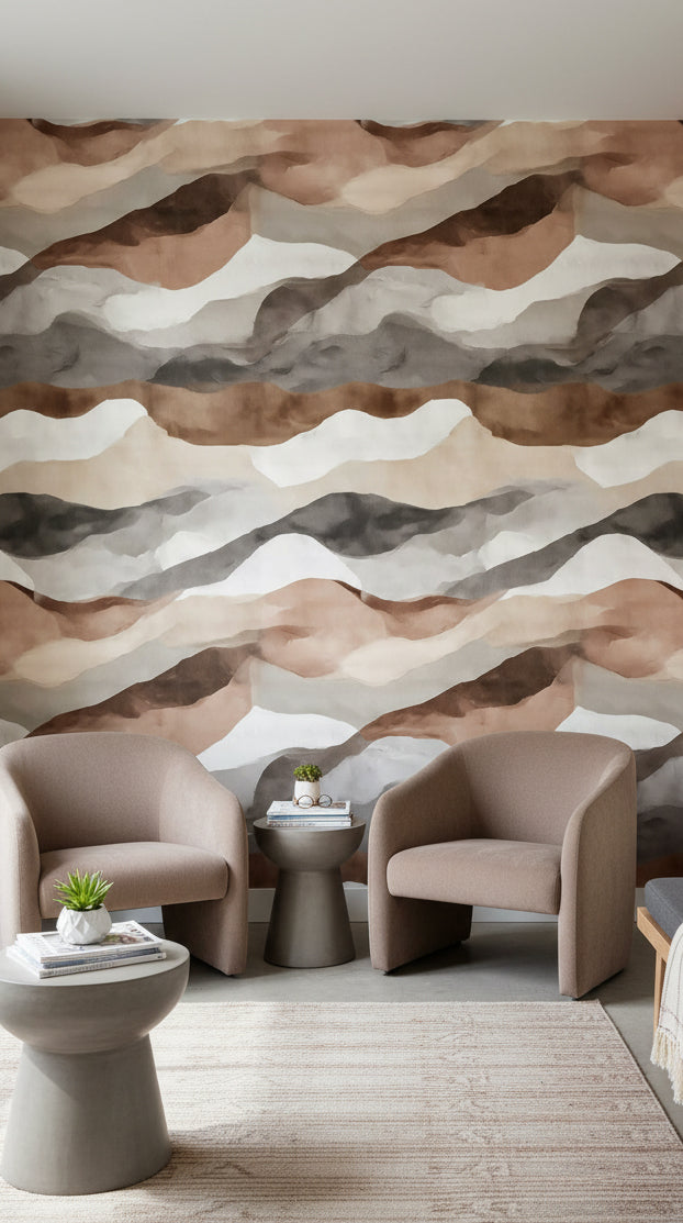 Geometric Wallpaper Wavy Earth Tones Wall Mural