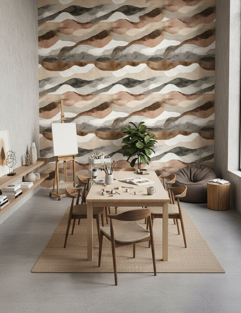 Geometric Wallpaper Wavy Earth Tones Wall Mural