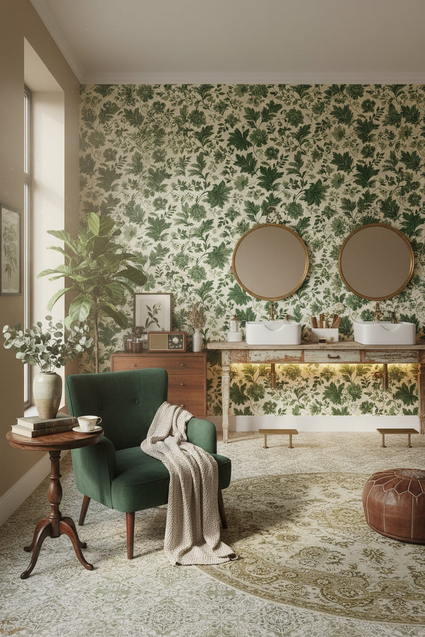 Shades Of Green Wallpaper Vintage Floral Wall Mural
