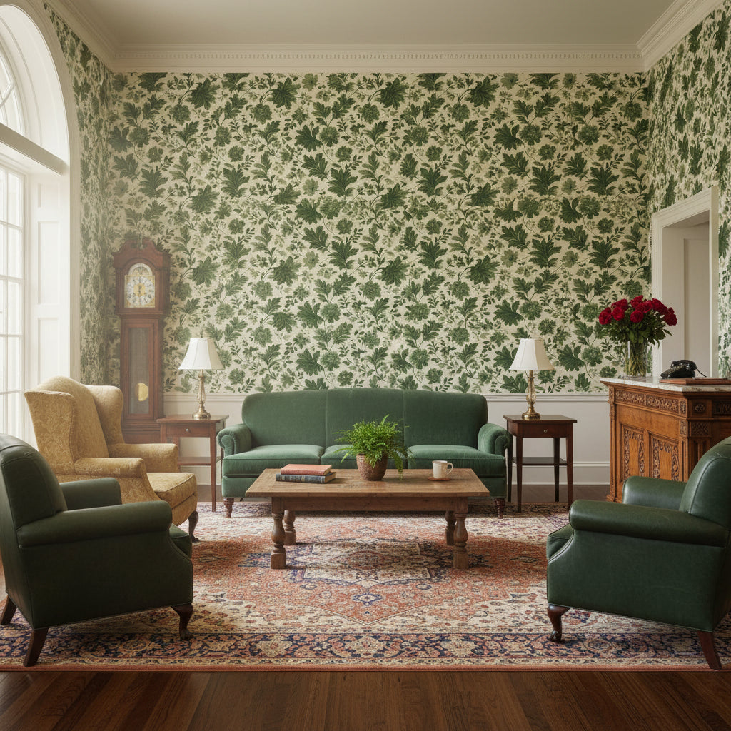 Shades Of Green Wallpaper Vintage Floral Wall Mural