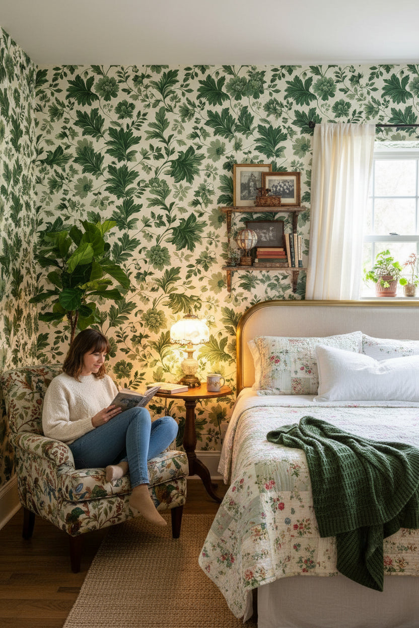 Shades Of Green Wallpaper Vintage Floral Wall Mural