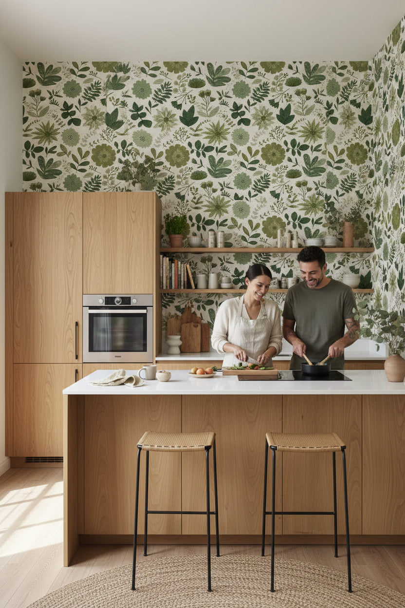 Shades Of Green Wallpaper Floral Modern Wall Decor