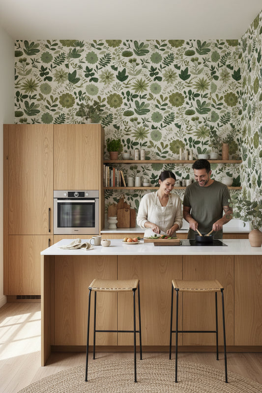 Shades Of Green Wallpaper Floral Modern Wall Decor