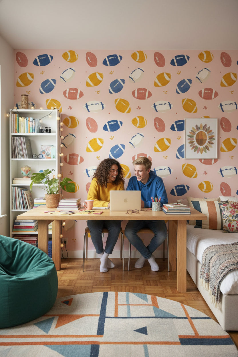 Abstract Pattern Wallpaper Football Playful Wall Decor