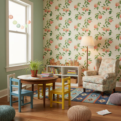 Cream Peach Botanical Pattern Wallpaper