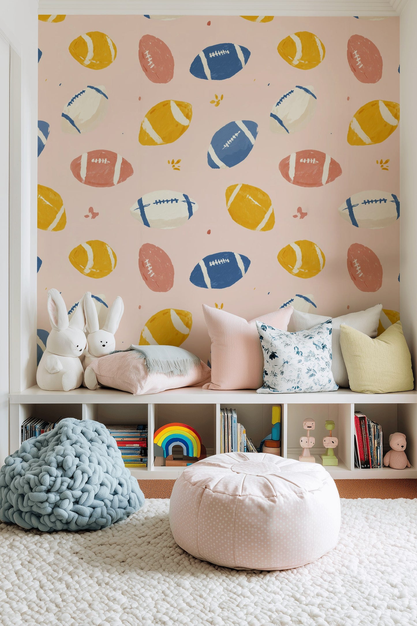 Abstract Pattern Wallpaper Football Playful Wall Decor