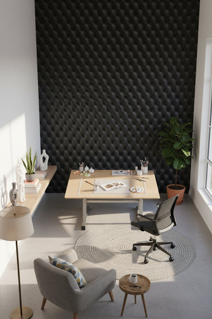 Matte Black Quilted 3D Effect Wallpaper