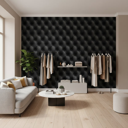 Matte Black Quilted 3D Effect Wallpaper